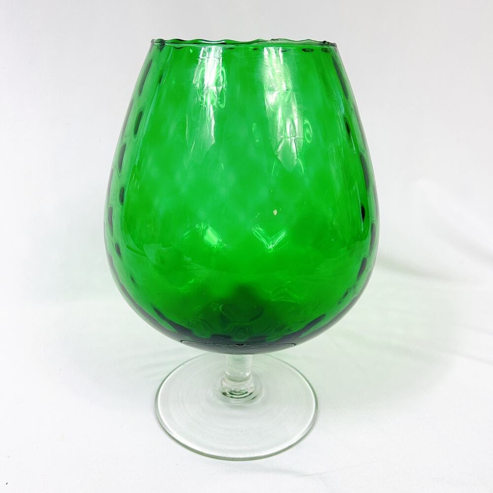 Vtg EMPOLI Italy Green Diamond Optic Glass LARGE 11.5" BRANDY Snifter Vase